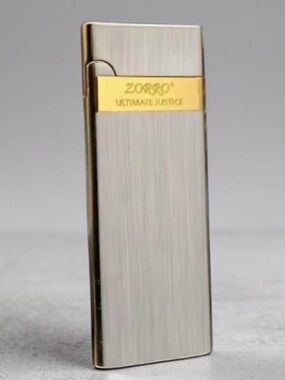 ZORRO Slim Metal Lighter Gold Refillable Windproof Torch Butane